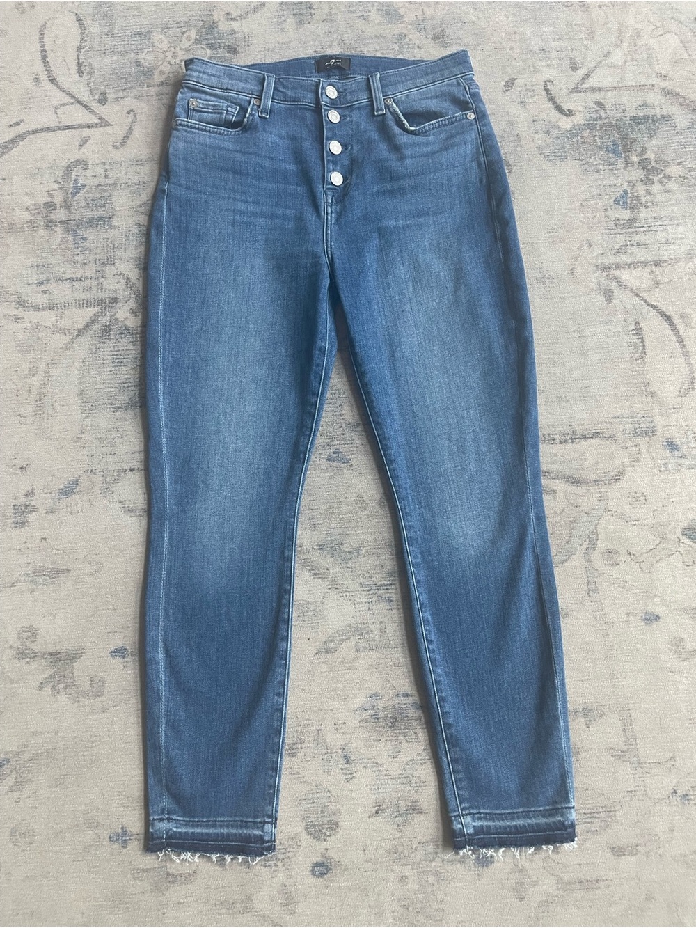 7 For All Mankind High Rise Button Fly Ankle Jeans 29 Raw Hem